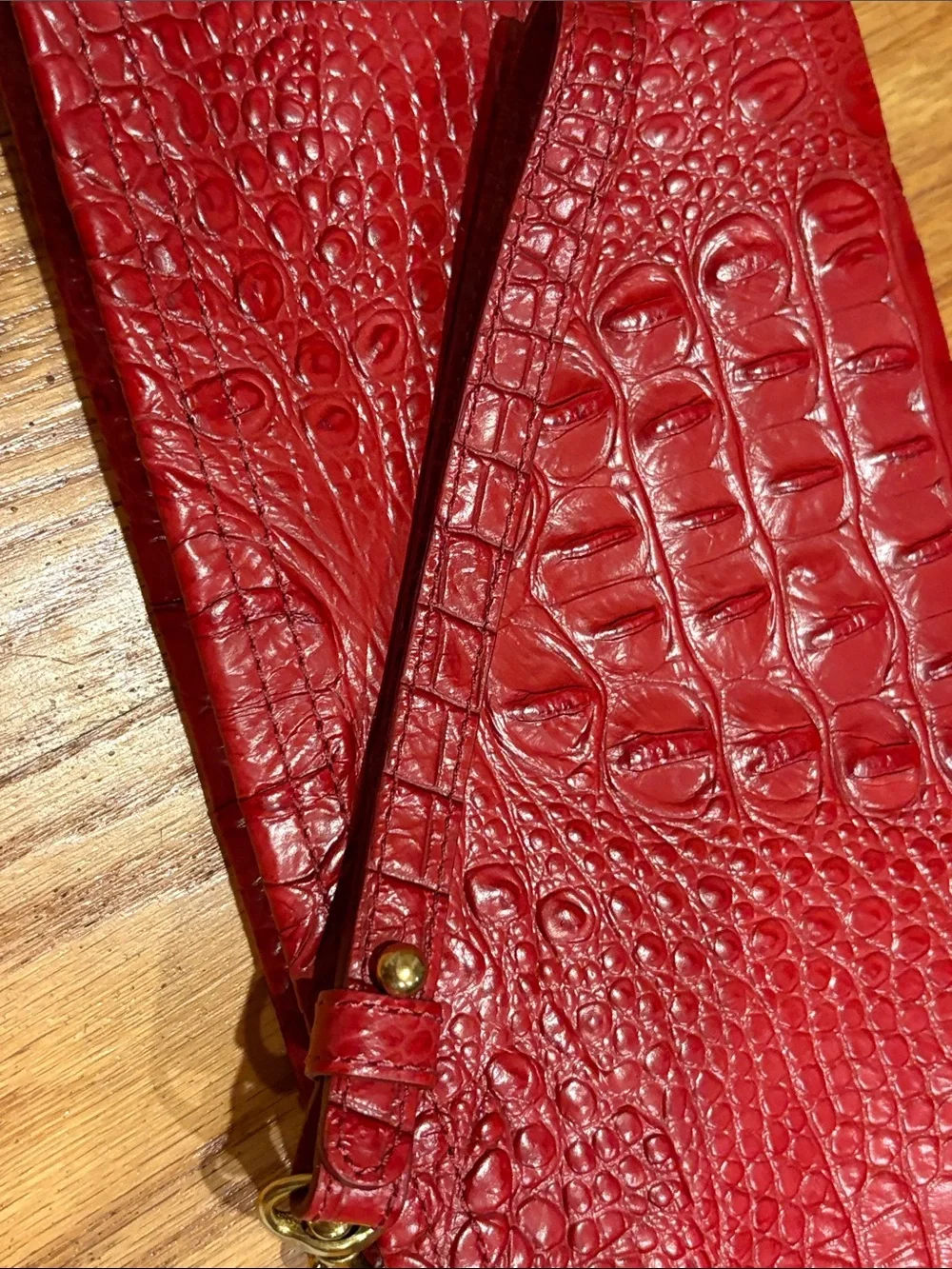 Brahmin Red Croc-Embossed Wristlet Clutch with Gold Plate